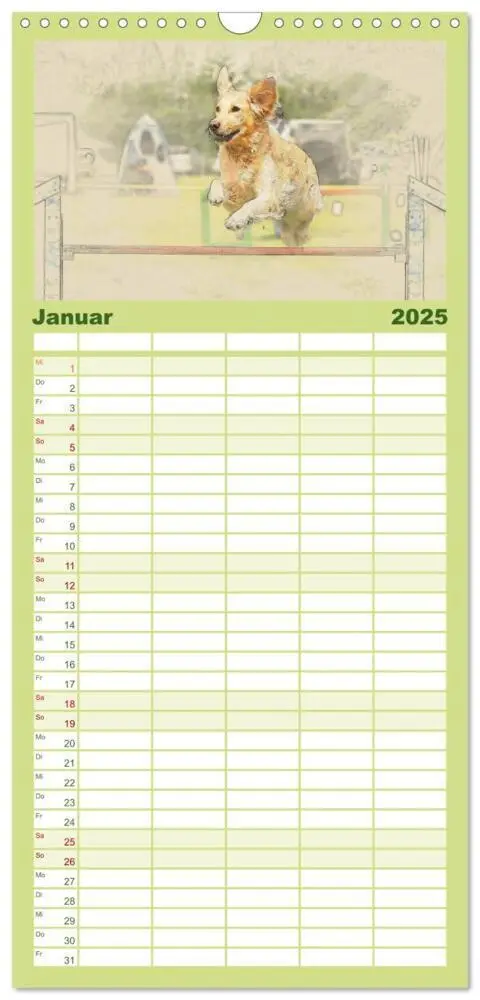 Bild: 9783457117880 | Familienplaner 2025 - Golden Retriever mit 5 Spalten (Wandkalender,...