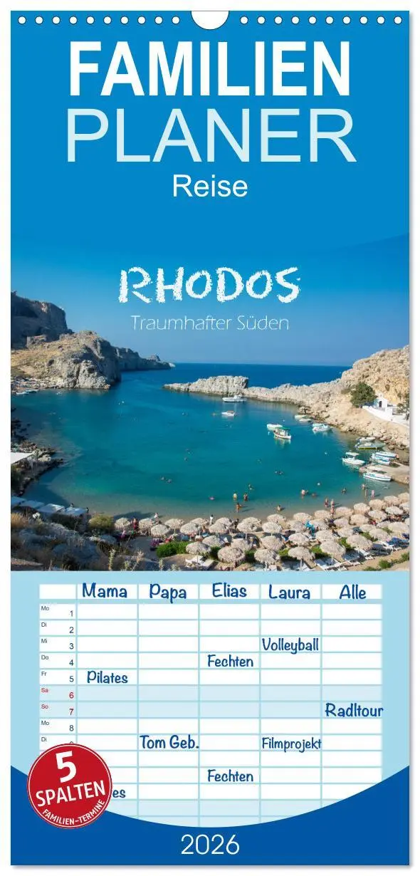 Cover: 9783516517880 | Familienplaner 2026 - Rhodos - Traumhafter Süden mit 5 Spalten...