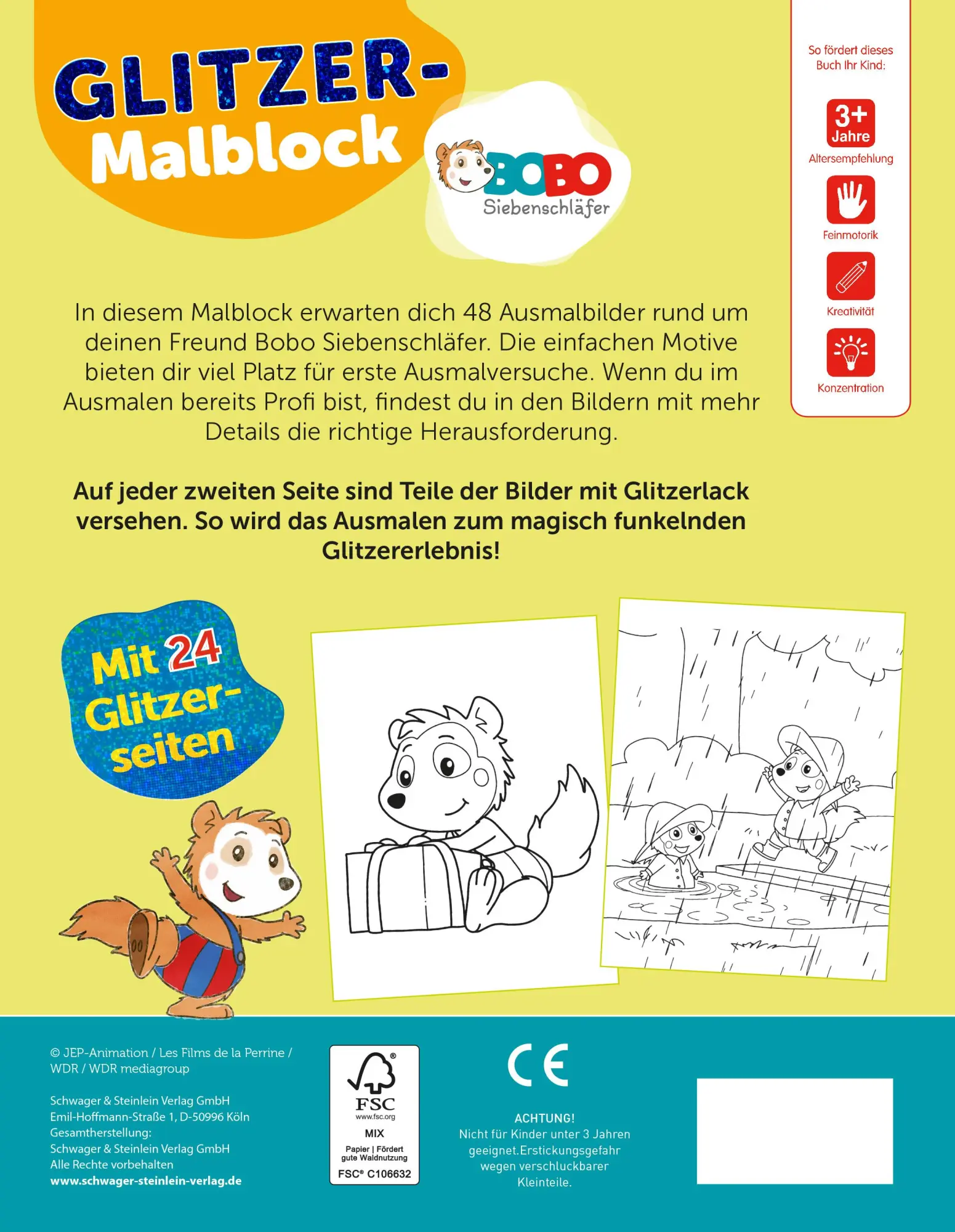 Rückseite: 9783849947880 | Bobo Siebenschläfer Glitzer-Malblock | Schwager &amp; Steinlein Verlag