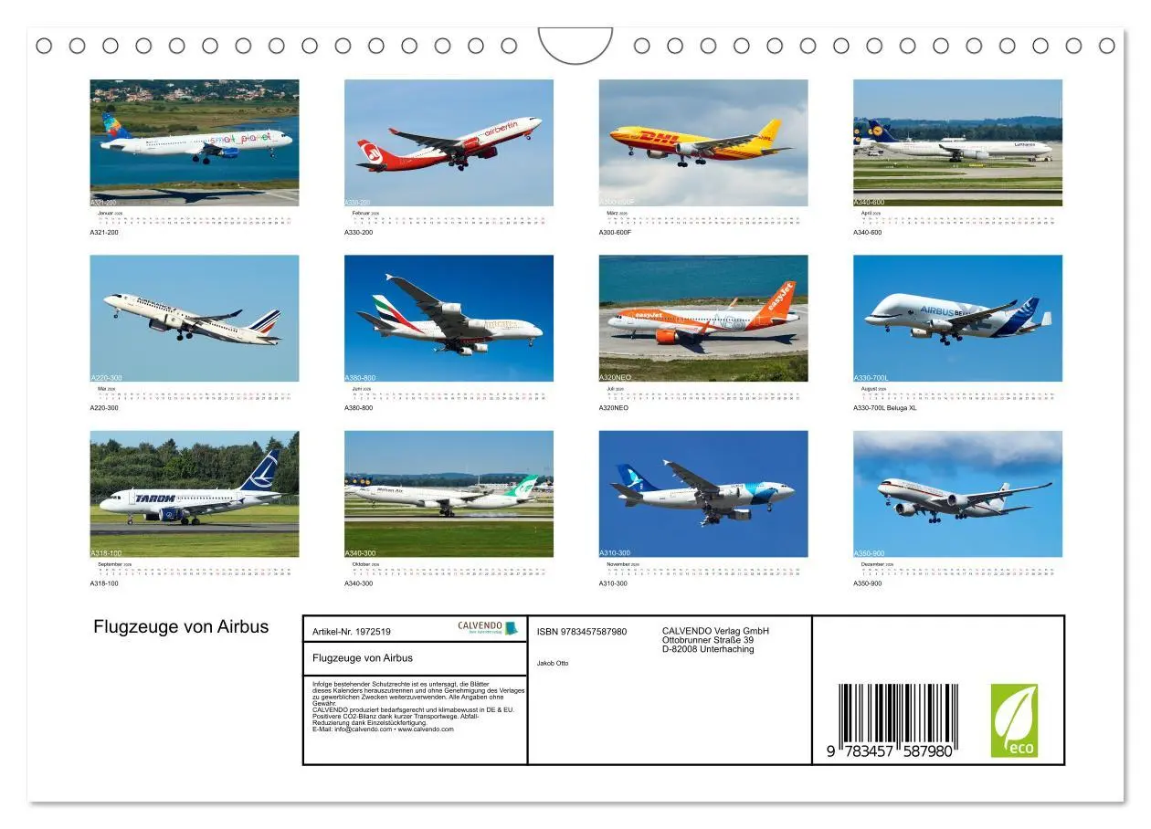 Bild: 9783457587980 | Flugzeuge von Airbus (Wandkalender 2026 DIN A4 quer), CALVENDO...