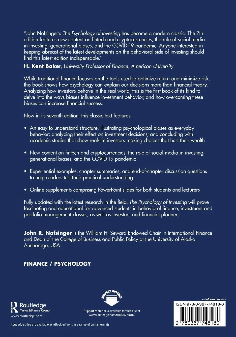 Rückseite: 9780367748180 | The Psychology of Investing | John R. Nofsinger | Taschenbuch | 2022