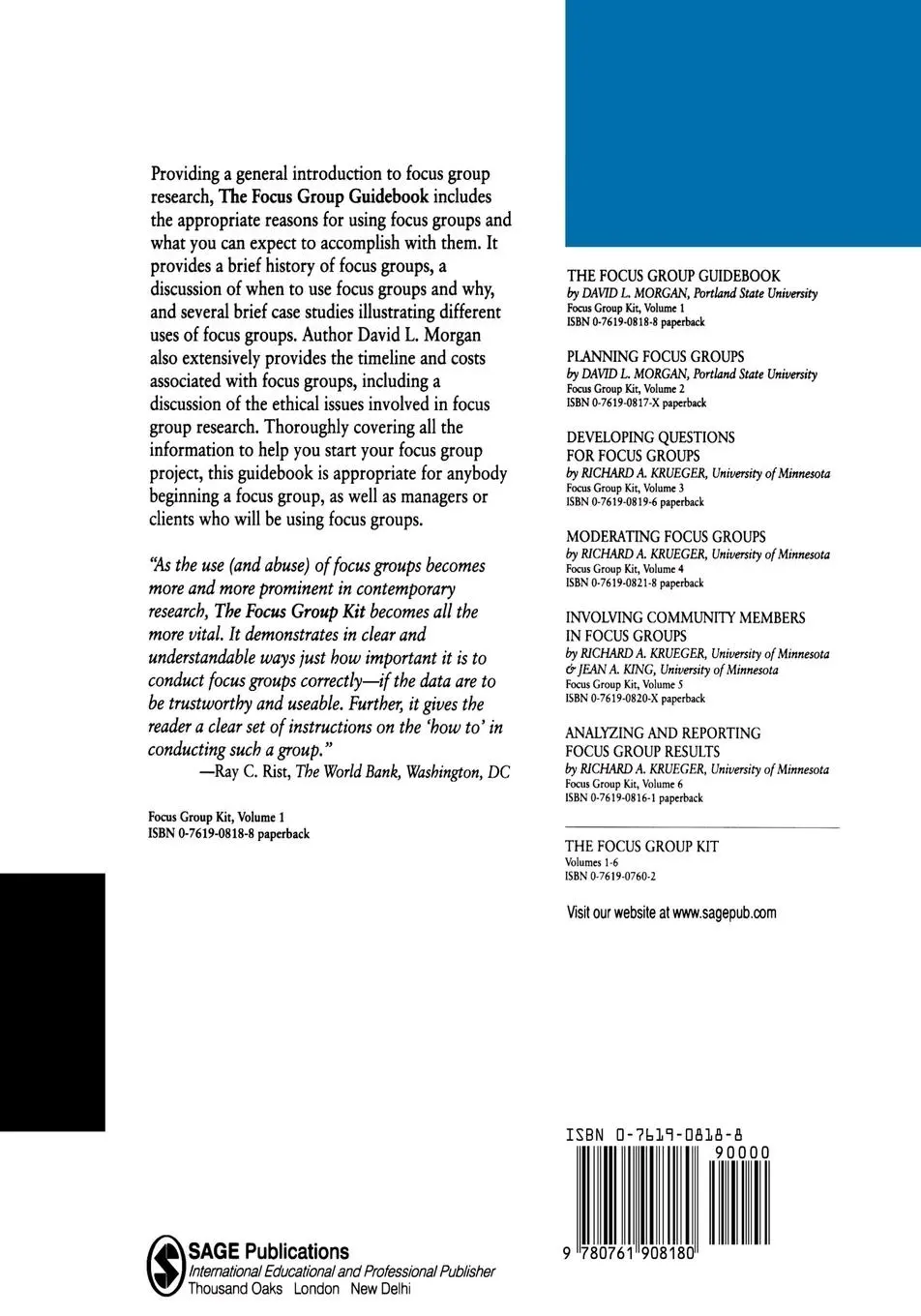 Rückseite: 9780761908180 | The Focus Group Guidebook | David L. Morgan | Taschenbuch | Englisch