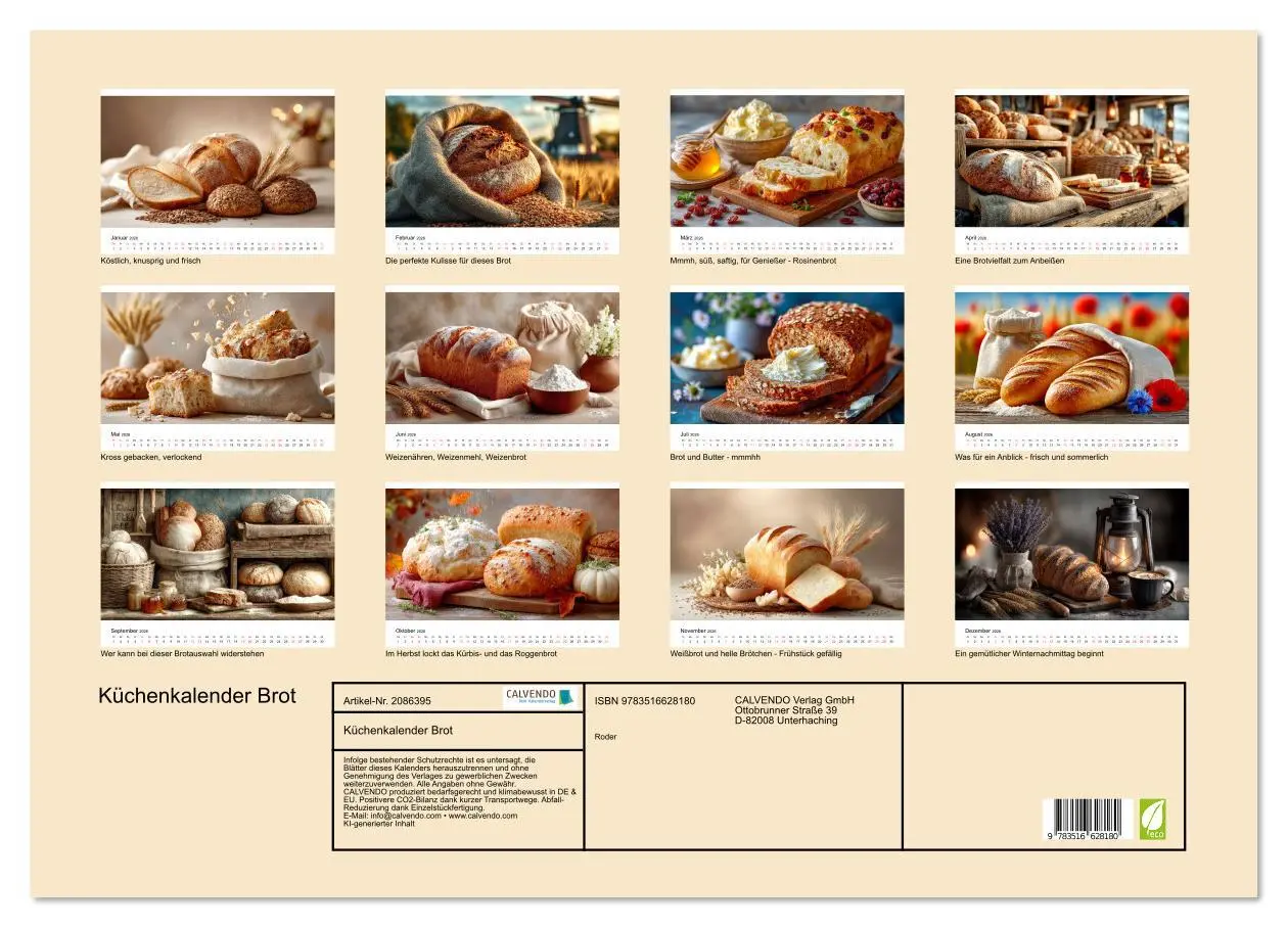 Bild: 9783516628180 | Küchenkalender Brot (Wandkalender 2026 DIN A2 quer), CALVENDO...