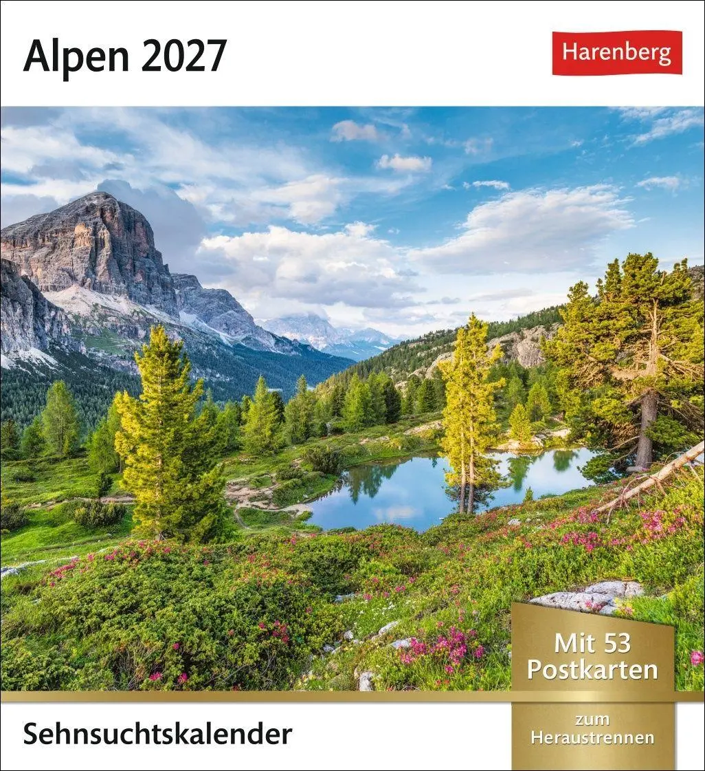 Cover: 9783840038280 | Alpen Sehnsuchtskalender 2027 - Wochenkalender mit 53 Postkarten