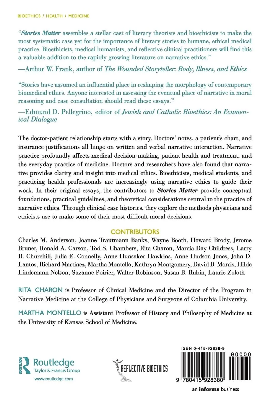 Rückseite: 9780415928380 | Stories Matter | The Role of Narrative in Medical Ethics | Taschenbuch