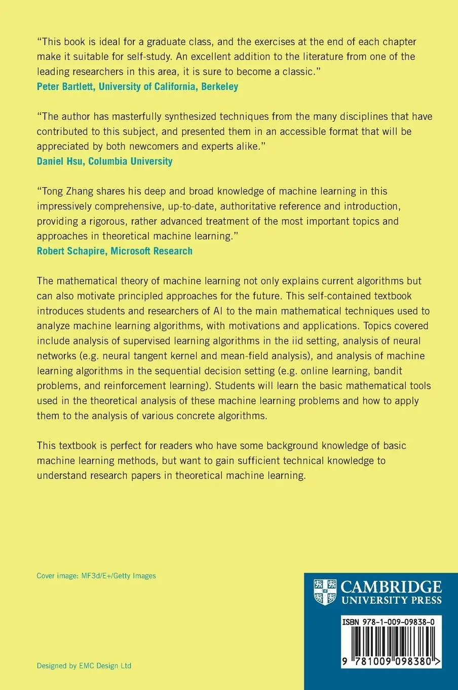 Rückseite: 9781009098380 | Mathematical Analysis of Machine Learning Algorithms | Thong Zhang