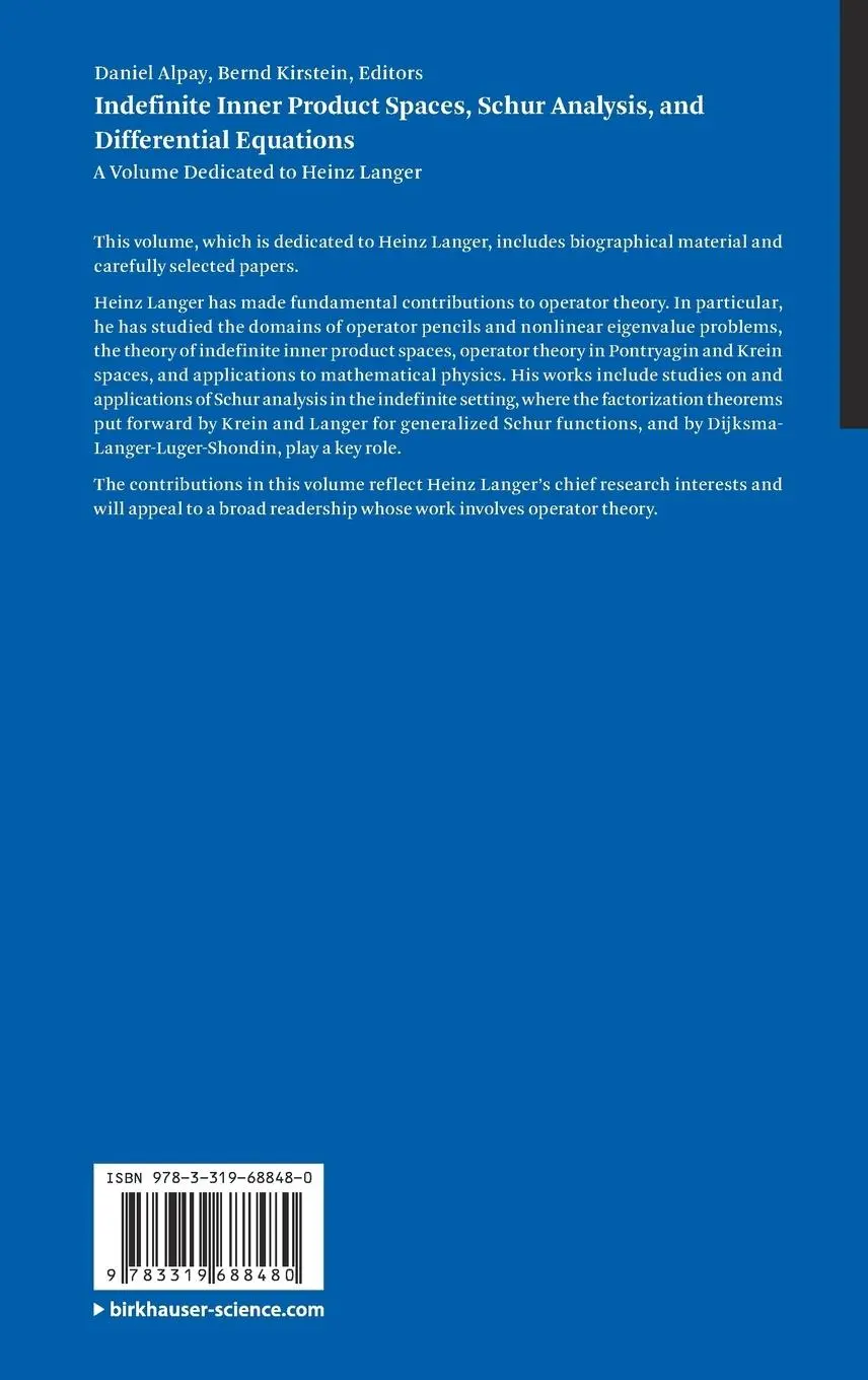 Rückseite: 9783319688480 | Indefinite Inner Product Spaces, Schur Analysis, and Differential...