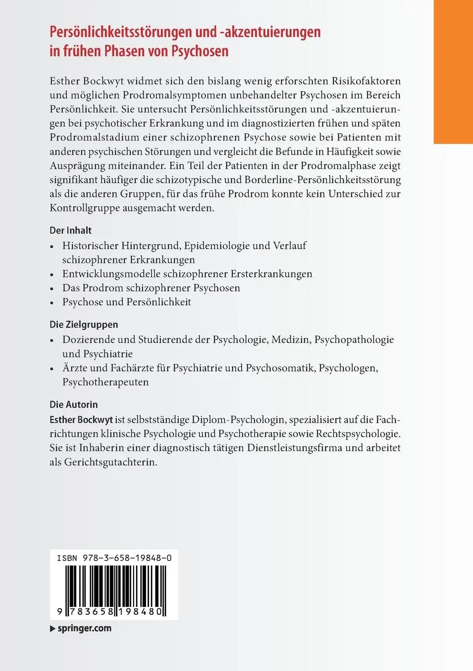 Rückseite: 9783658198480 | Persönlichkeitsstörungen und -akzentuierungen in frühen Phasen von...