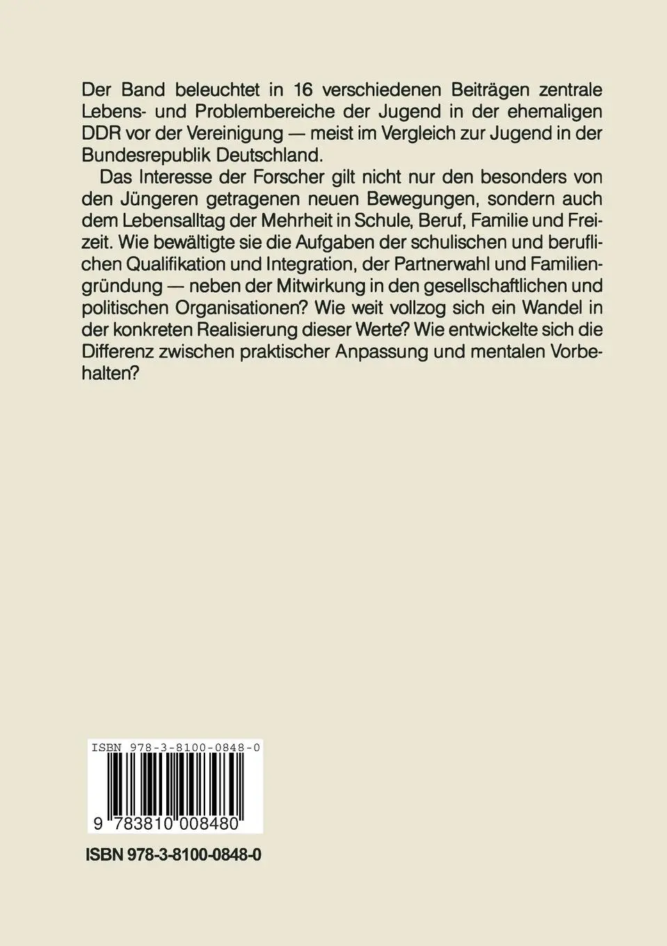 Rückseite: 9783810008480 | DDR-Jugend | Politisches Bewußtsein und Lebensalltag | Jaide (u. a.)