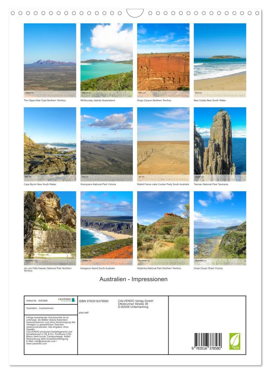 Bild: 9783516378580 | Australien - Impressionen (Wandkalender 2026 DIN A3 hoch), CALVENDO...