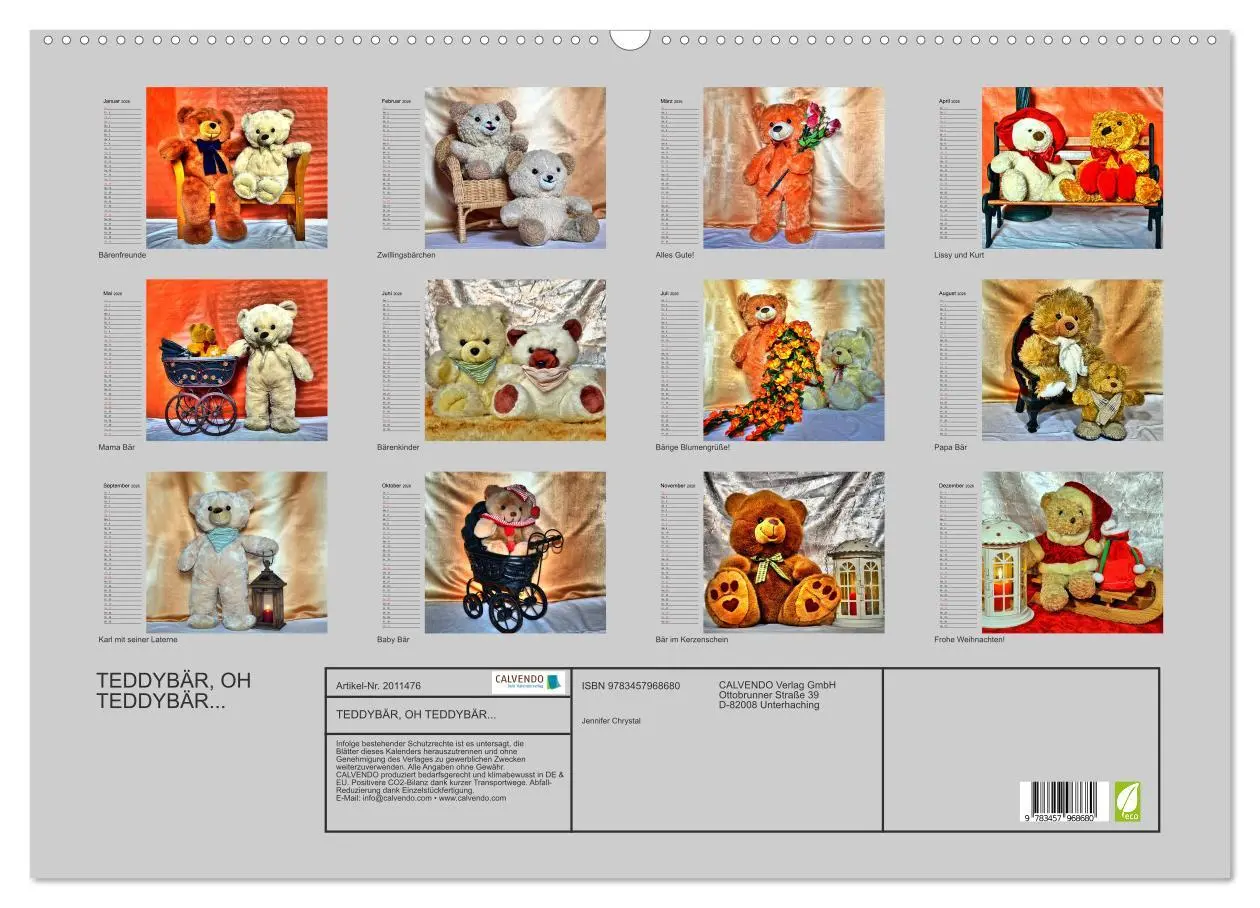 Bild: 9783457968680 | TEDDYBÄR, OH TEDDYBÄR... (Wandkalender 2026 DIN A2 quer), CALVENDO...