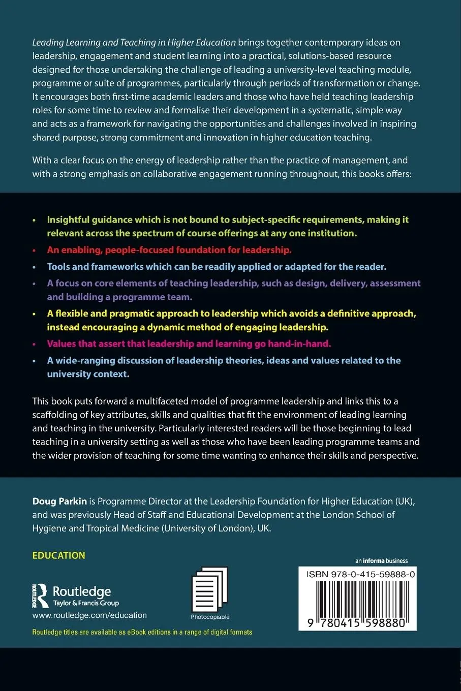 Rückseite: 9780415598880 | Leading Learning and Teaching in Higher Education | Doug Parkin | Buch