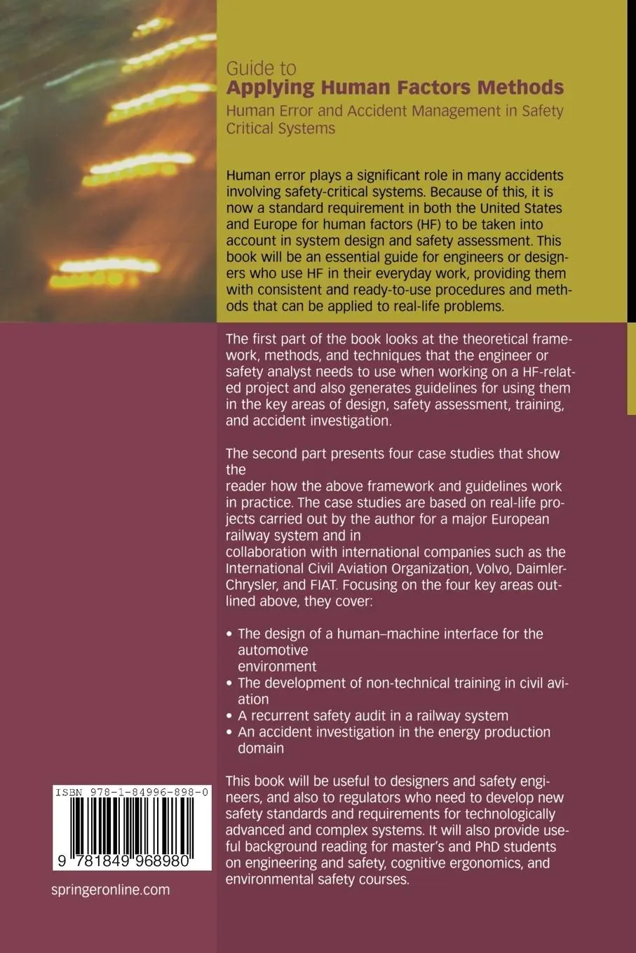 Rückseite: 9781849968980 | Guide to Applying Human Factors Methods | Carlo Cacciabue | Buch | ix
