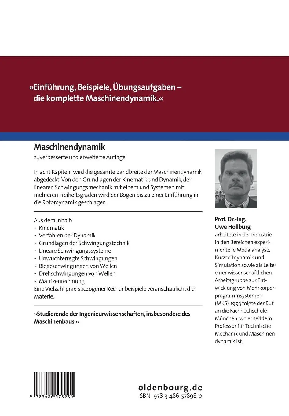 Rückseite: 9783486578980 | Maschinendynamik | Uwe Hollburg | Taschenbuch | Deutsch | 2007