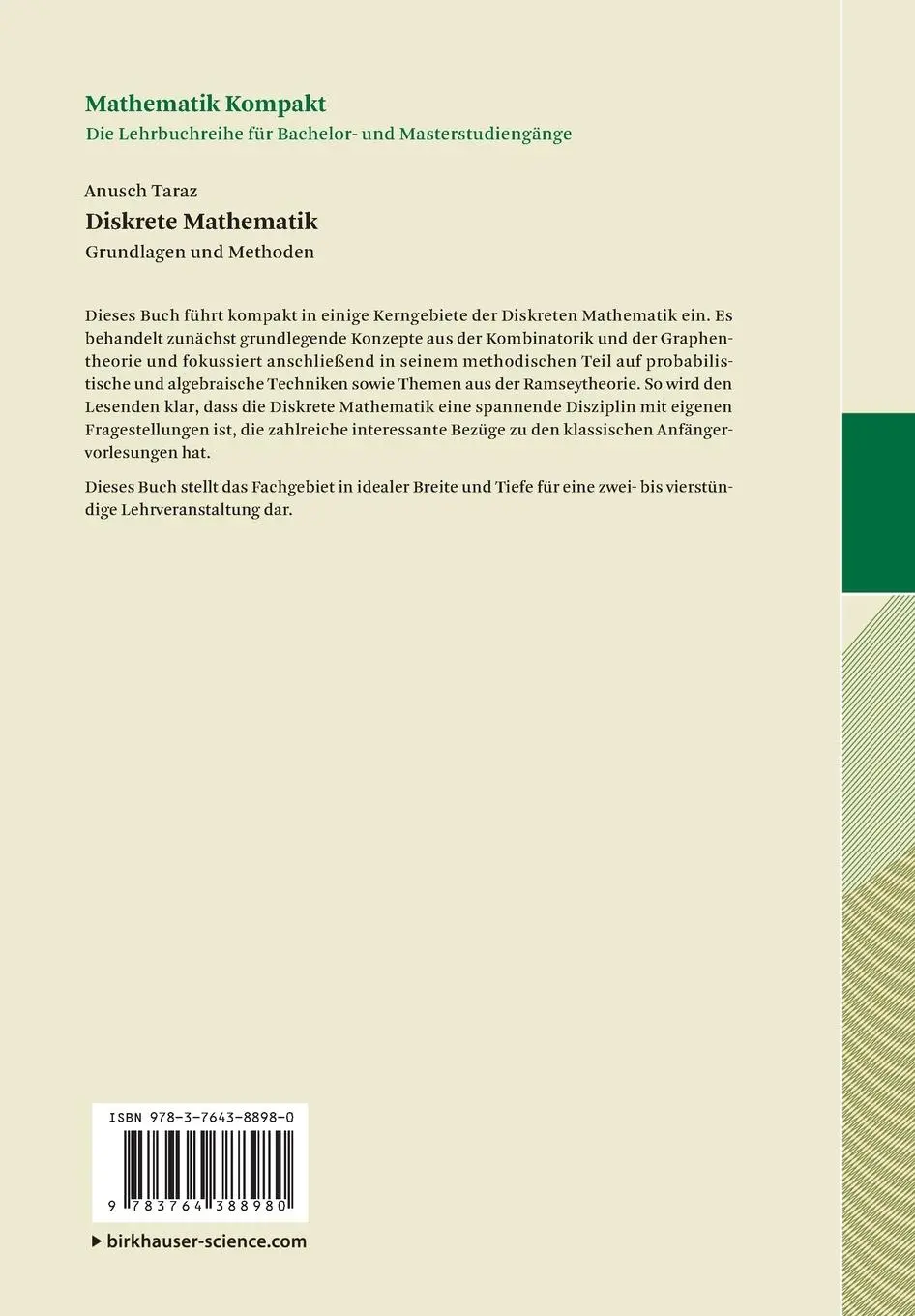Rückseite: 9783764388980 | Diskrete Mathematik | Grundlagen und Methoden | Anusch Taraz | Buch