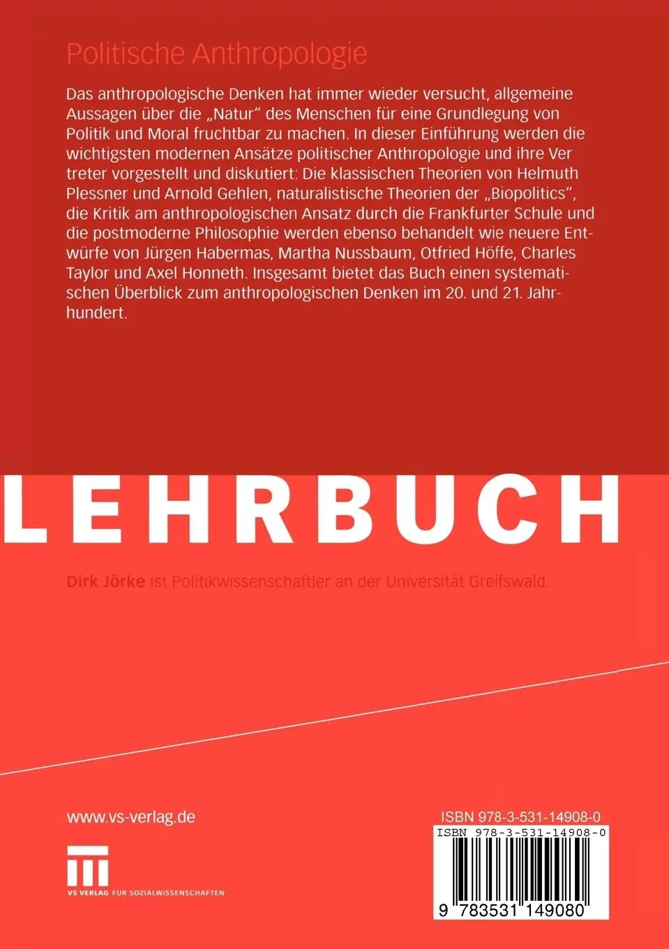 Rückseite: 9783531149080 | Politische Anthropologie | Eine Einführung | Dirk Jörke | Taschenbuch