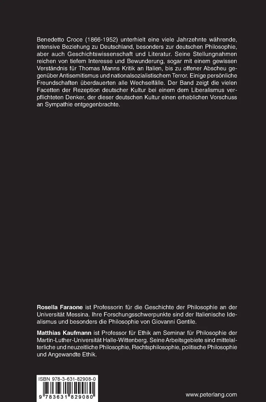 Rückseite: 9783631829080 | Benedetto Croce, Deutschland und die Moderne | Kaufmann (u. a.) | Buch