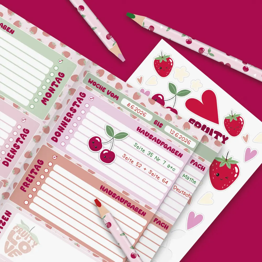 Bild: 4061947149180 | Aufgabenheft A5 48Bl. Fruity Love | Broschüre | Deutsch | 2026