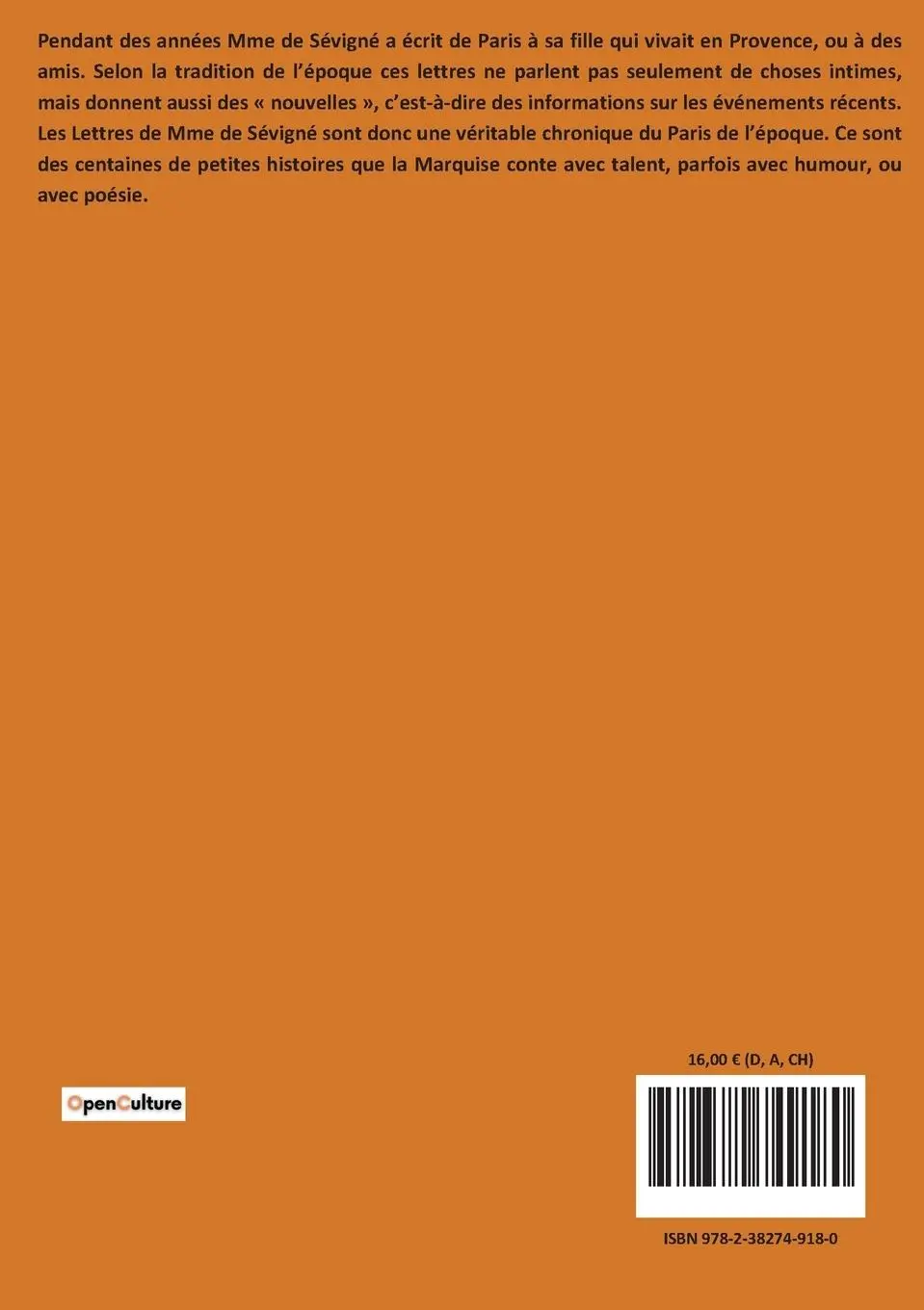 Rückseite: 9782382749180 | Lettres choisies de Mme de Sévigné | Madame de Sévigné | Taschenbuch