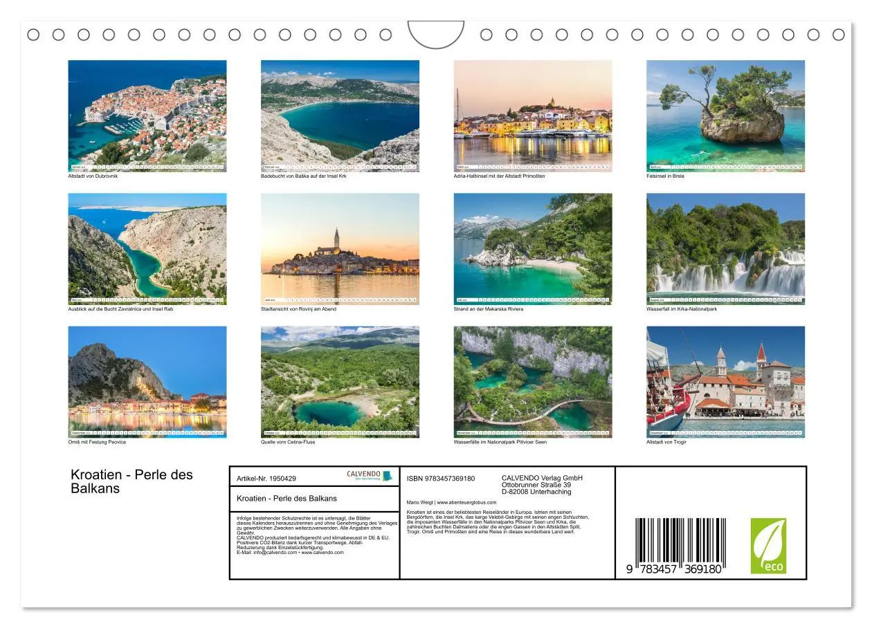 Bild: 9783457369180 | Kroatien - Perle des Balkans (Wandkalender 2026 DIN A4 quer),...