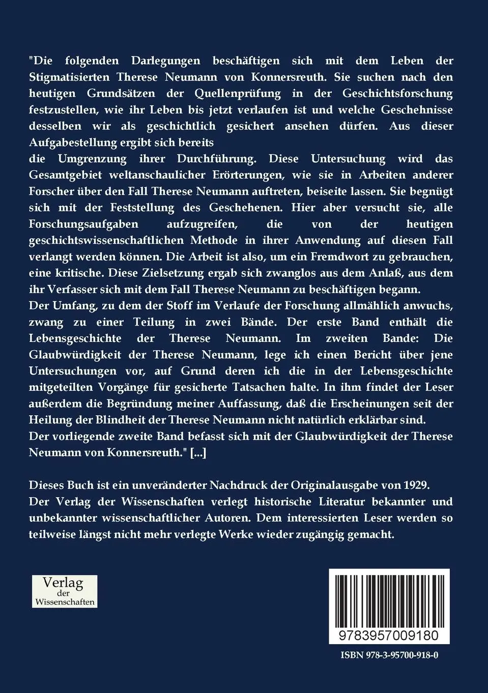 Rückseite: 9783957009180 | Die stigmatisierte Therese Neumann von Konnersreuth | Fritz Gerlich