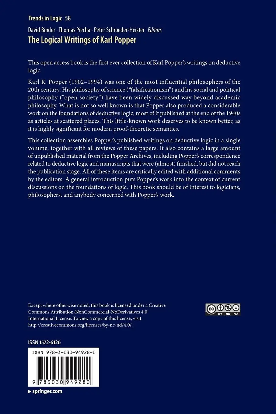 Rückseite: 9783030949280 | The Logical Writings of Karl Popper | David Binder (u. a.) | Buch