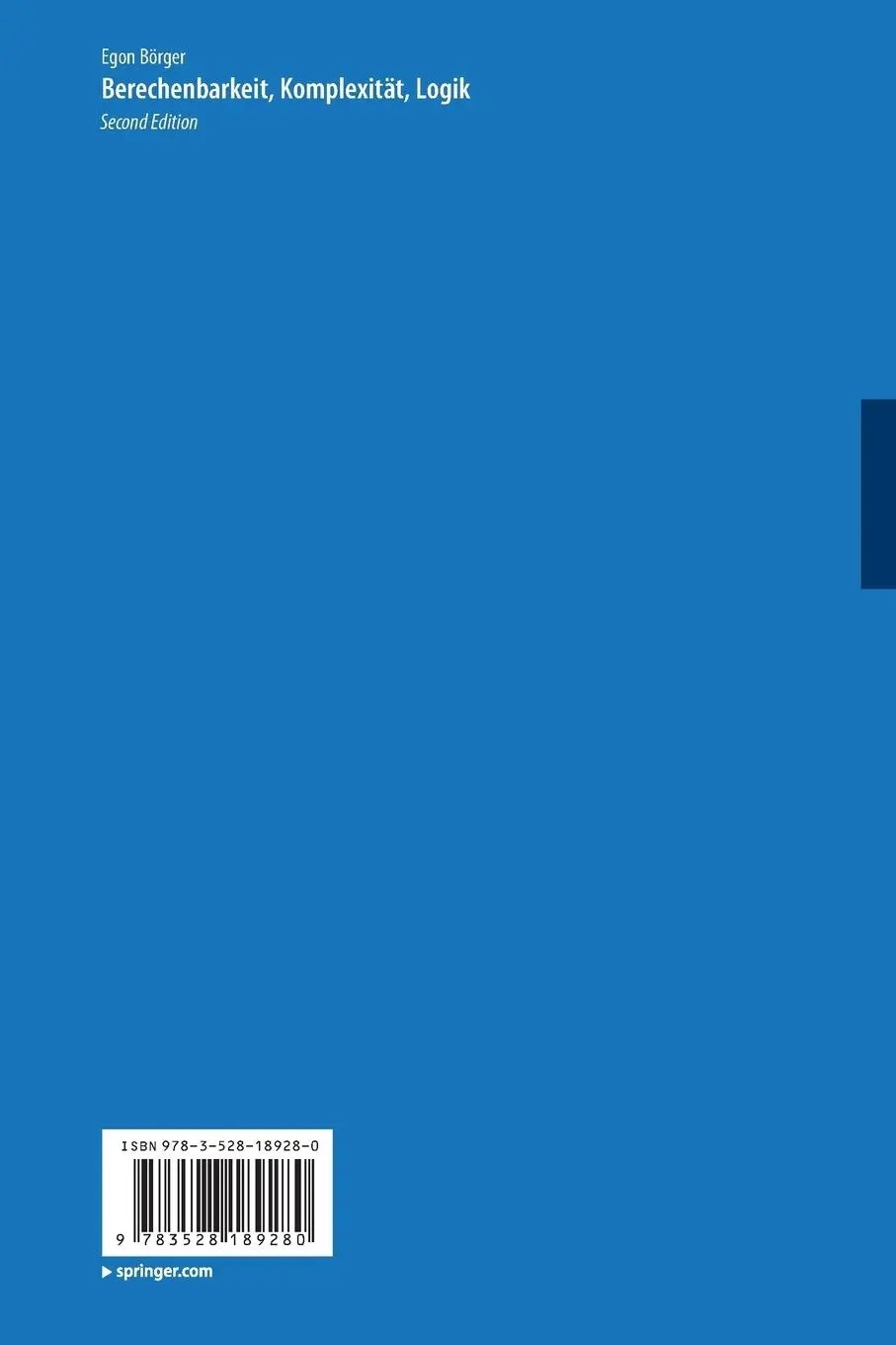 Rückseite: 9783528189280 | Berechenbarkeit, Komplexität, Logik | Egon Börger | Taschenbuch | xvii
