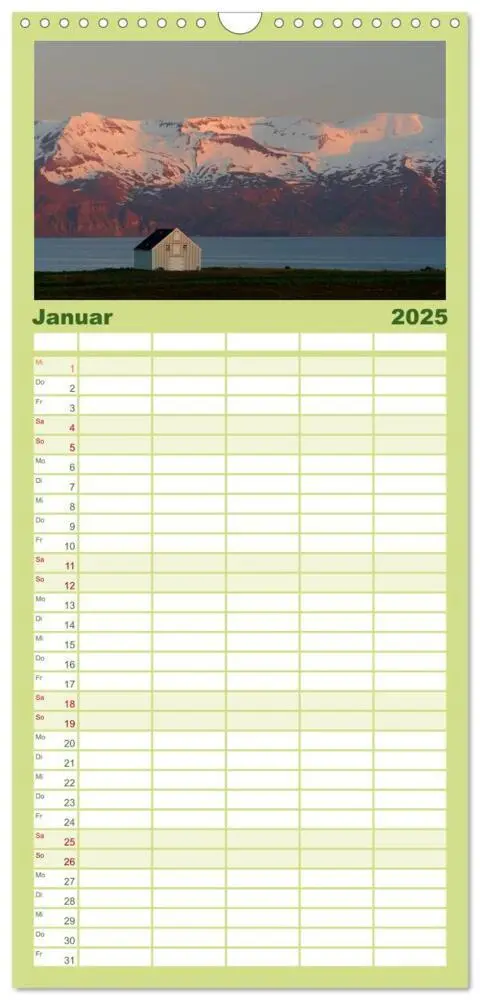 Bild: 9783457109380 | Familienplaner 2025 - Island mit 5 Spalten (Wandkalender, 21 x 45...