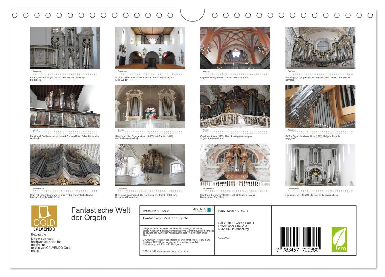 Bild: 9783457729380 | Fantastische Welt der Orgeln (Wandkalender 2026 DIN A4 quer),...