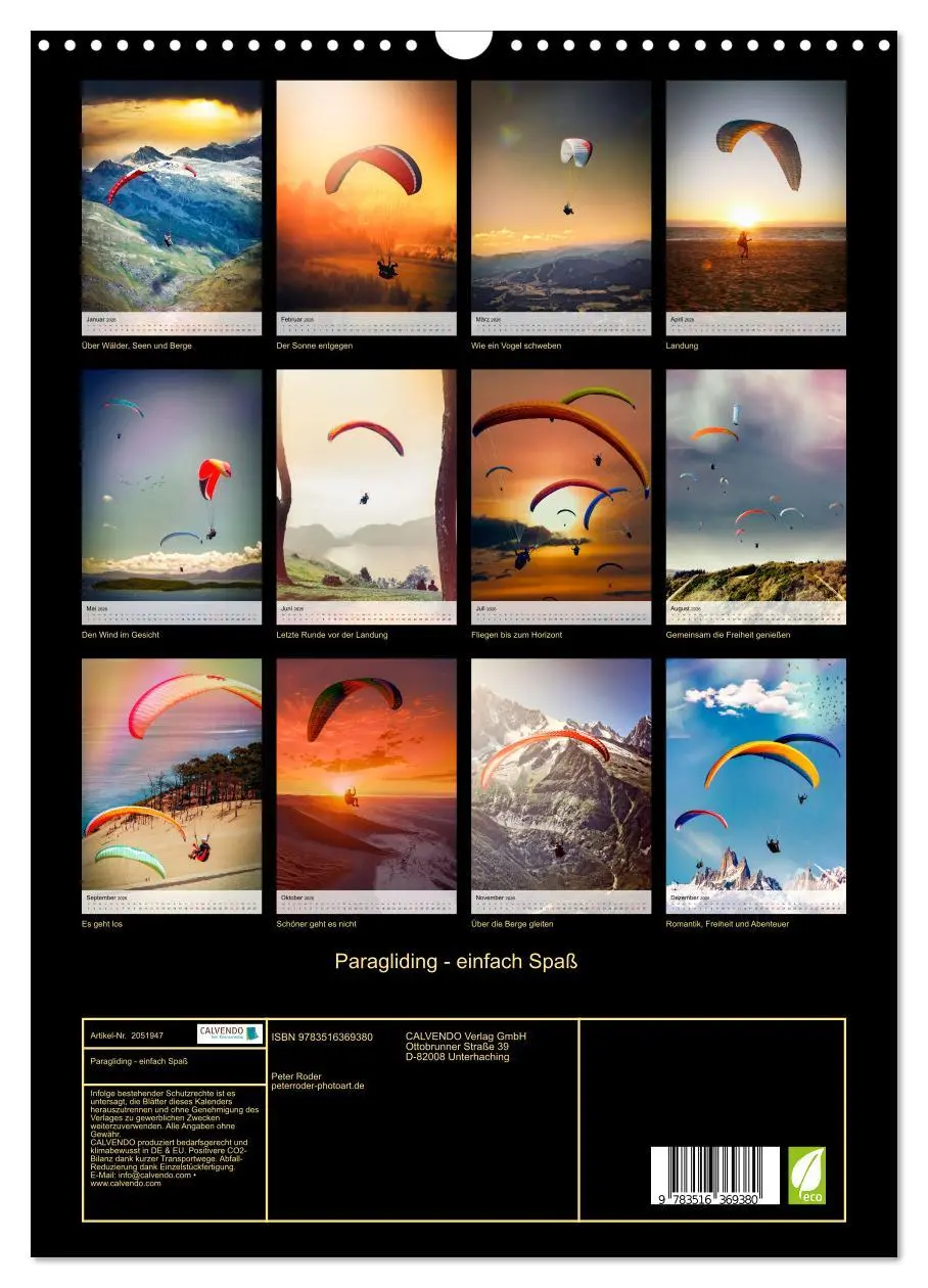 Bild: 9783516369380 | Paragliding - einfach Spaß (Wandkalender 2026 DIN A3 hoch),...