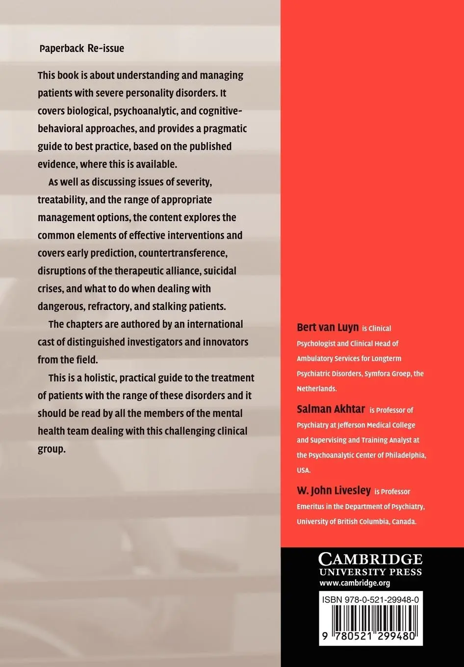 Rückseite: 9780521299480 | Severe Personality Disorders | Bert Van Luyn (u. a.) | Taschenbuch
