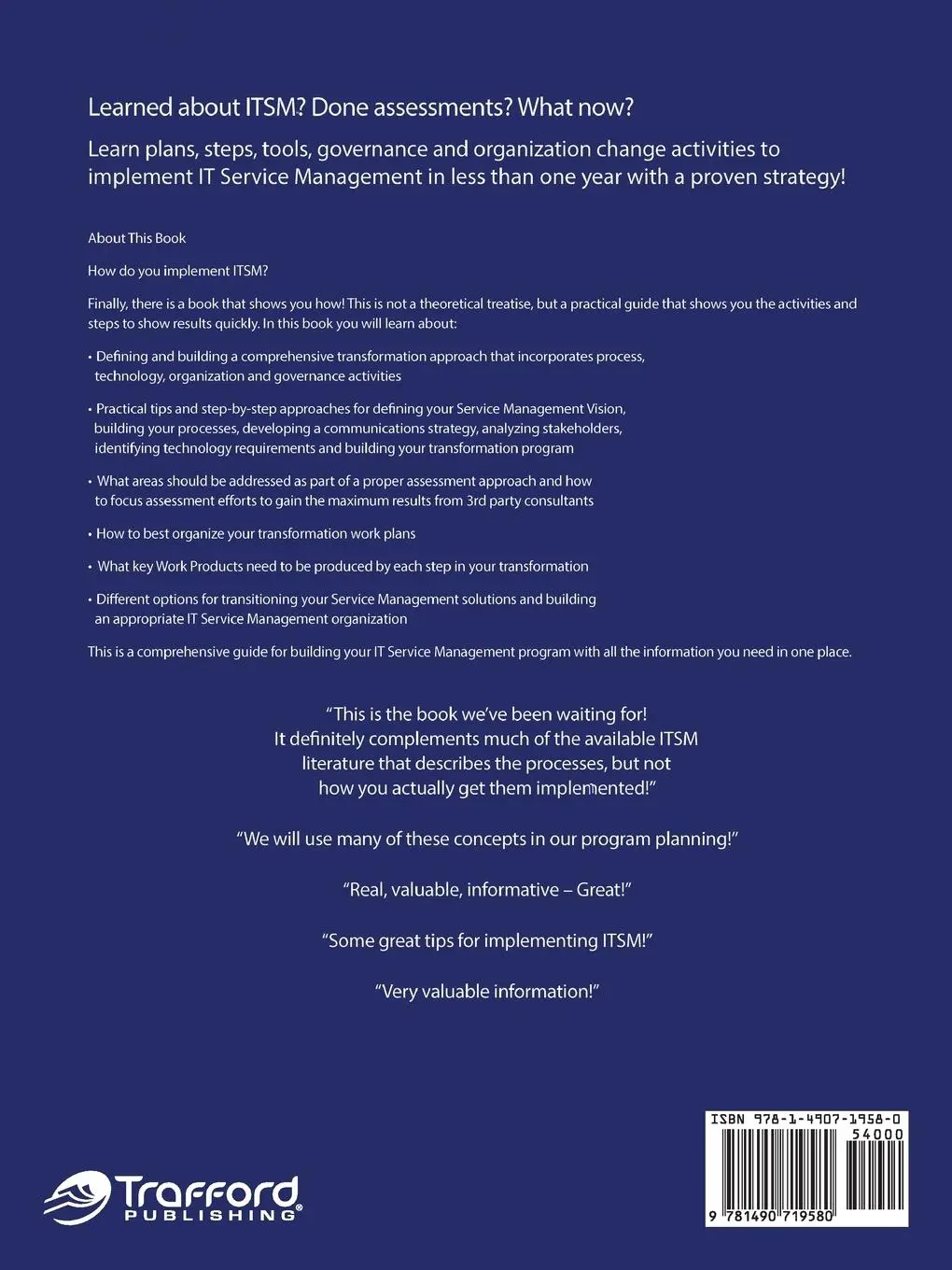 Rückseite: 9781490719580 | Implementing Itsm | Randy A. Steinberg | Taschenbuch | Englisch | 2014