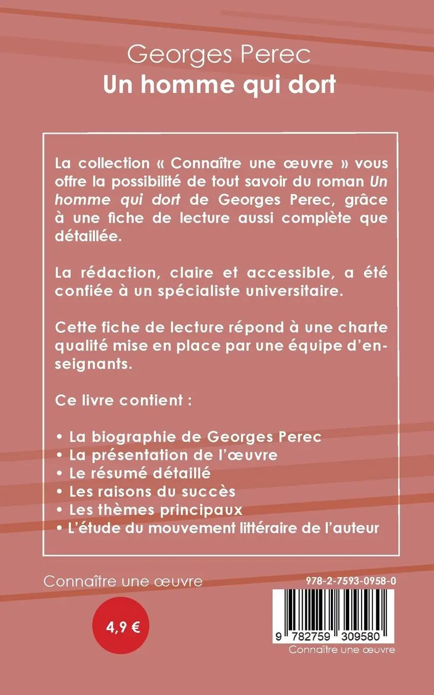 Rückseite: 9782759309580 | Fiche de lecture Un homme qui dort de Georges Perec (analyse...