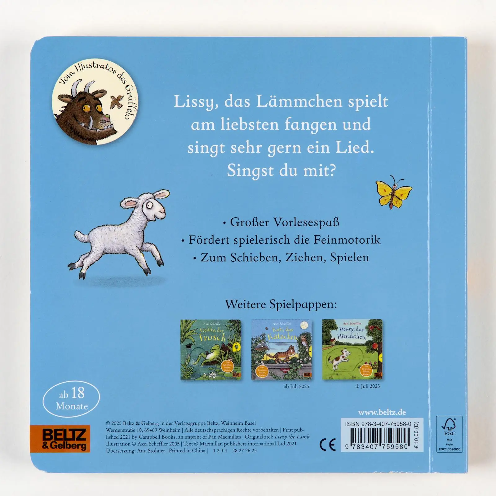 Rückseite: 9783407759580 | Lissy, das Lämmchen | Pappbilderbuch zum Schieben, Ziehen, Spielen