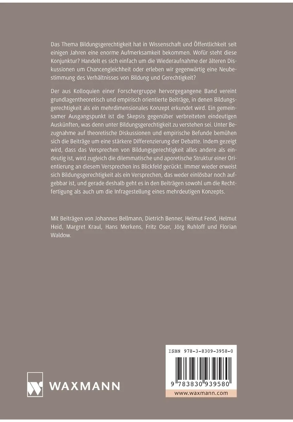 Rückseite: 9783830939580 | Bildungsgerechtigkeit als Versprechen | Johannes Bellmann (u. a.)