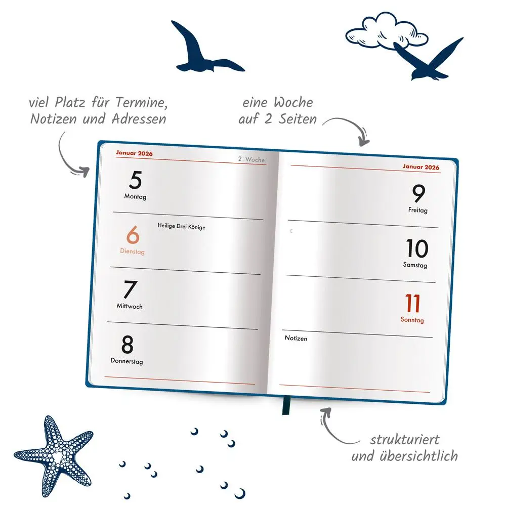 Bild: 4251901509680 | Trötsch Taschenkalender A7 Soft Touch Maritim 2026 | KG | Kalender