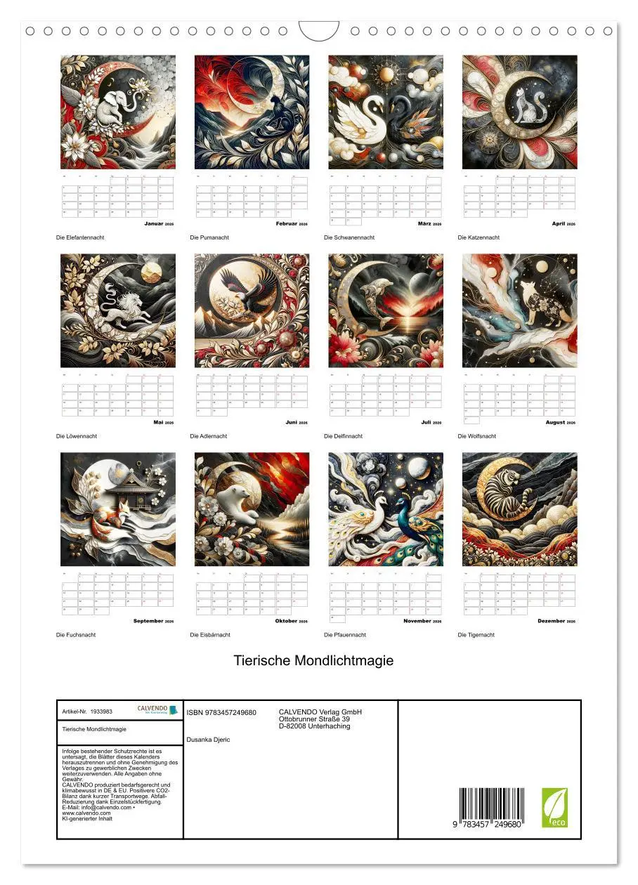Bild: 9783457249680 | Tierische Mondlichtmagie (Wandkalender 2026 DIN A3 hoch), CALVENDO...