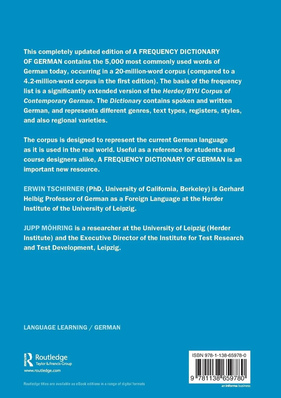 Rückseite: 9781138659780 | A Frequency Dictionary of German | Core Vocabulary for Learners | Buch