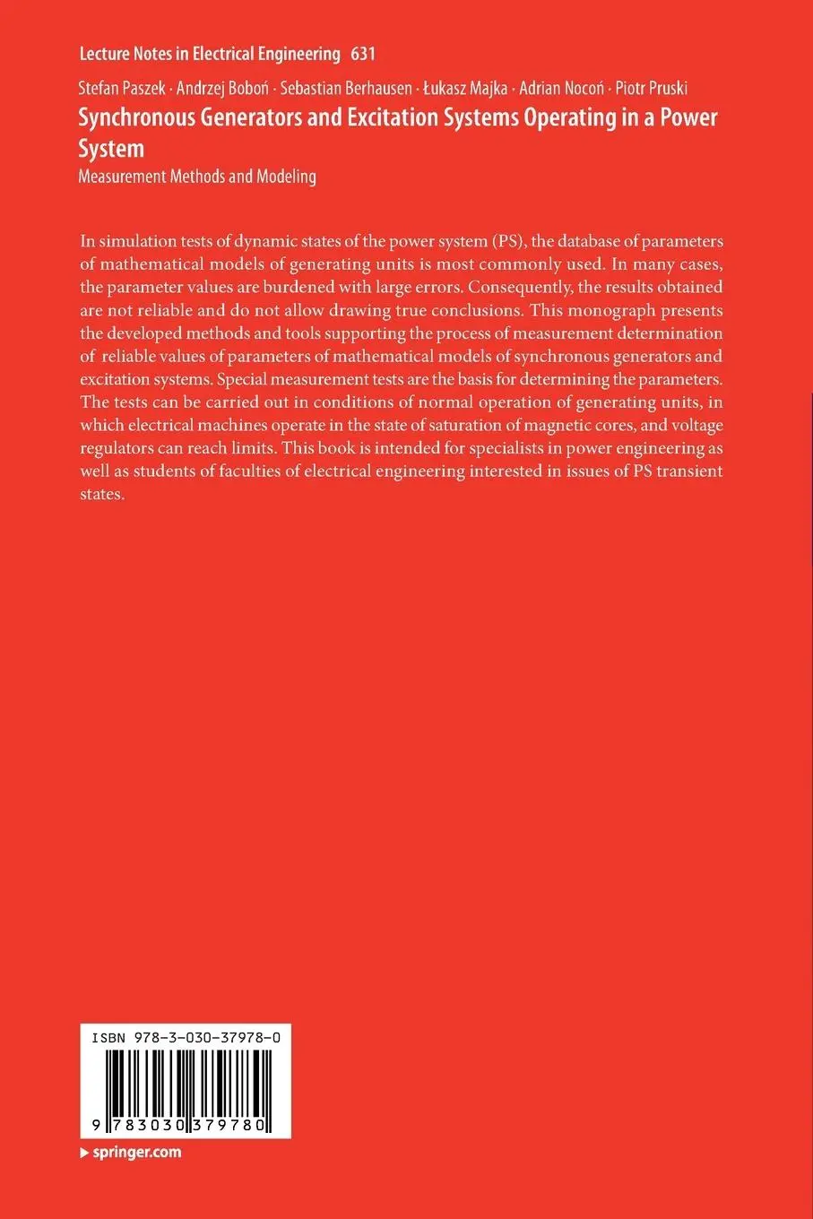 Rückseite: 9783030379780 | Synchronous Generators and Excitation Systems Operating in a Power...