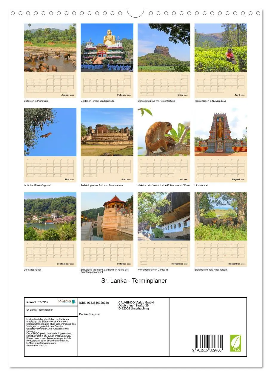 Bild: 9783516329780 | Sri Lanka - Terminplaner (Wandkalender 2026 DIN A3 hoch), CALVENDO...
