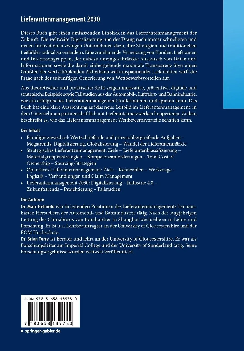 Rückseite: 9783658139780 | Lieferantenmanagement 2030 | Brian Terry (u. a.) | Taschenbuch | xxii
