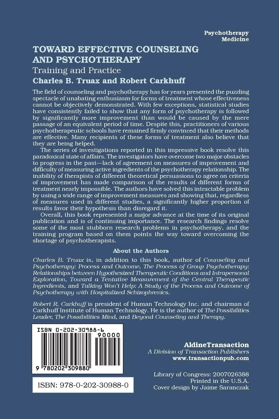 Rückseite: 9780202309880 | Toward Effective Counseling and Psychotherapy | Training and Practice