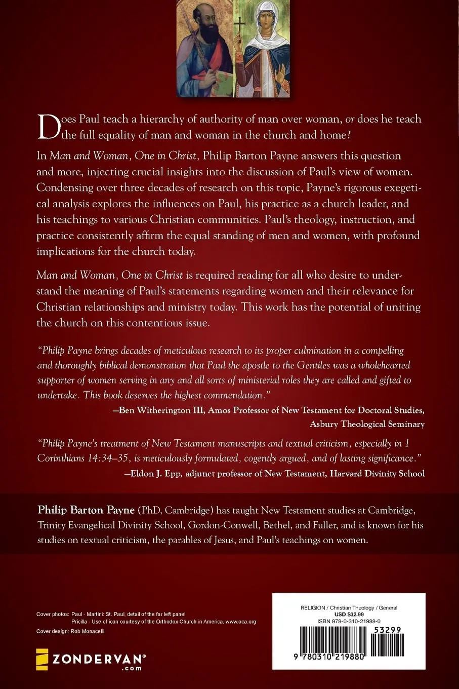 Rückseite: 9780310219880 | Man and Woman, One in Christ | Philip Barton Payne | Taschenbuch