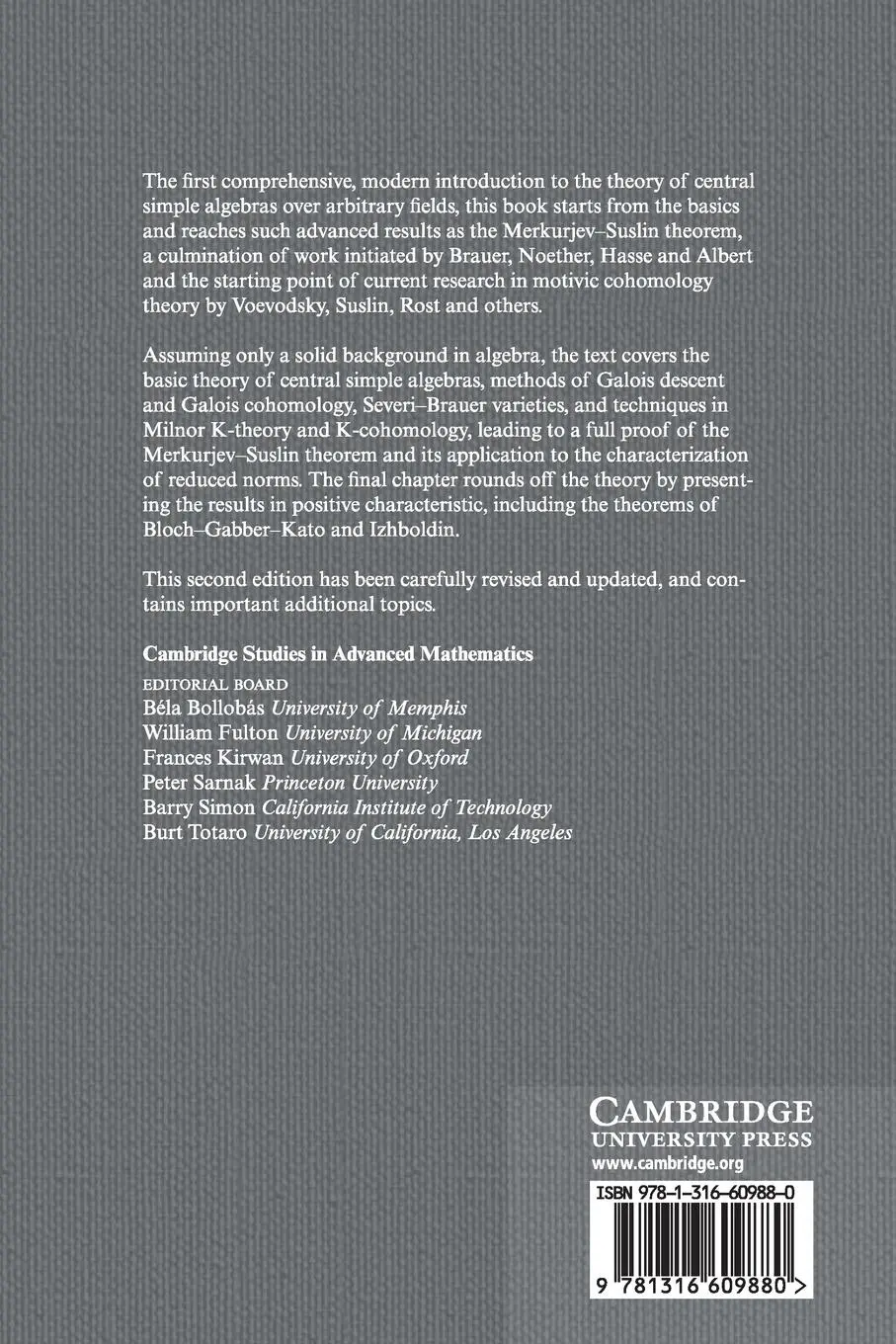 Rückseite: 9781316609880 | Central Simple Algebras and Galois Cohomology | Philippe Gille (u. a.)