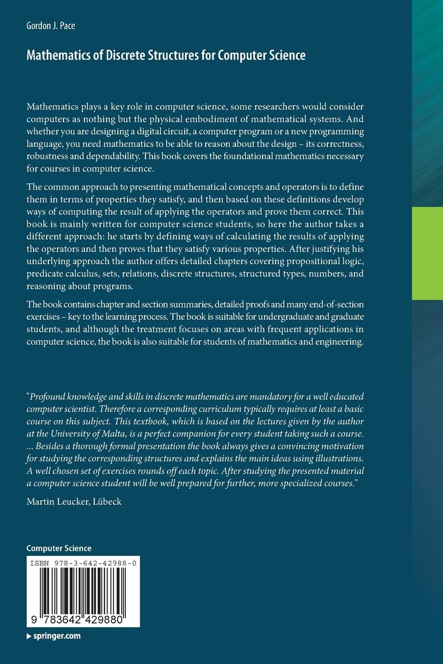 Rückseite: 9783642429880 | Mathematics of Discrete Structures for Computer Science | Pace | Buch