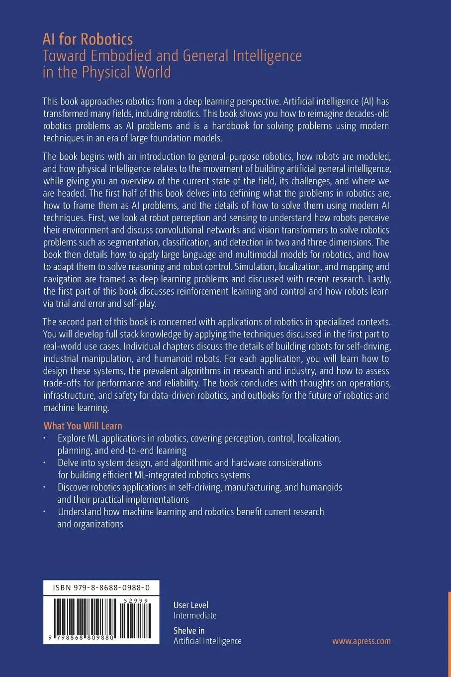 Rückseite: 9798868809880 | AI for Robotics | Keerthana Gopalakrishnan (u. a.) | Taschenbuch
