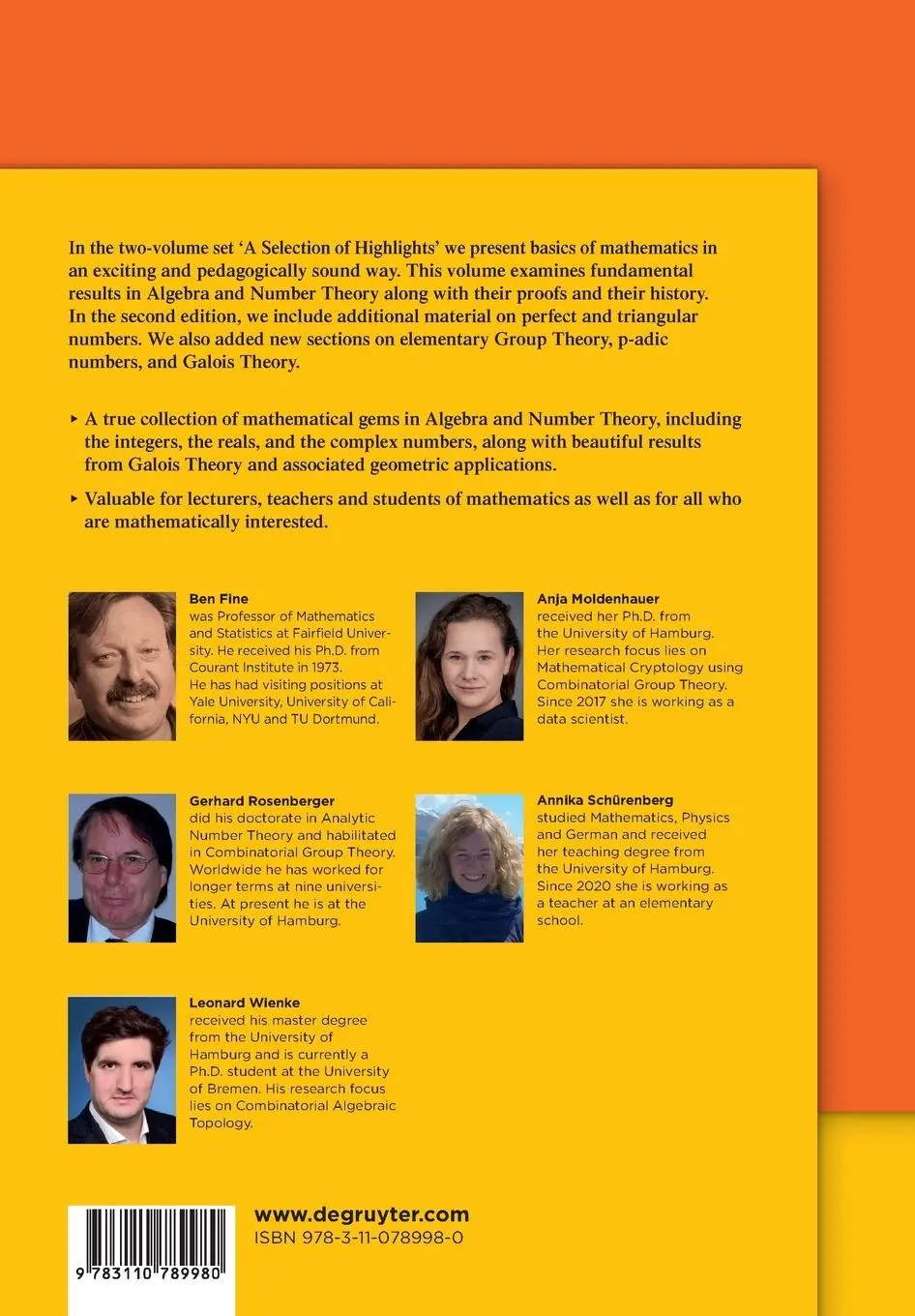 Rückseite: 9783110789980 | Algebra and Number Theory | A Selection of Highlights | Fine (u. a.)