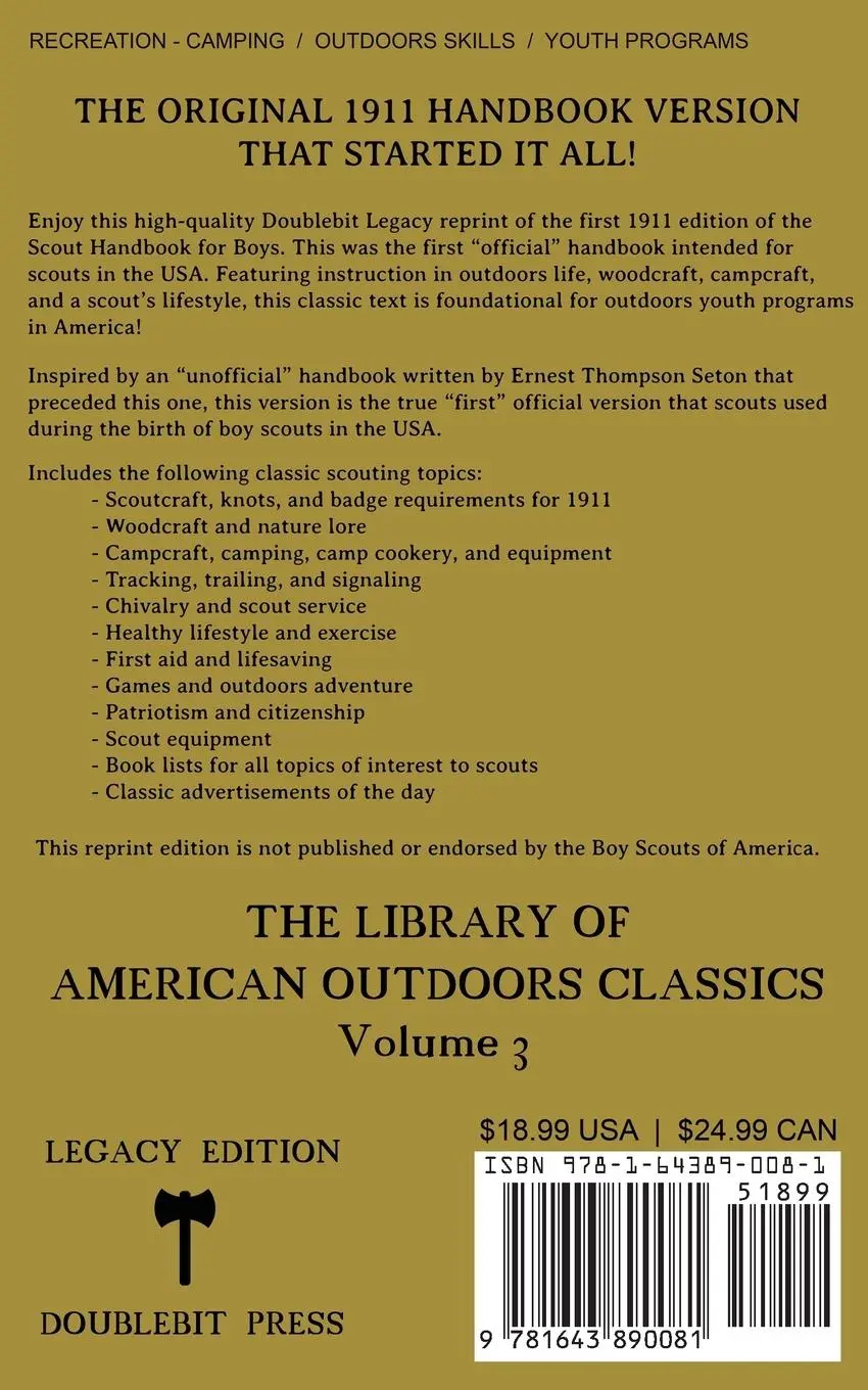 Rückseite: 9781643890081 | The Boy Scouts' First Handbook For Boys (Legacy Edition) | Taschenbuch