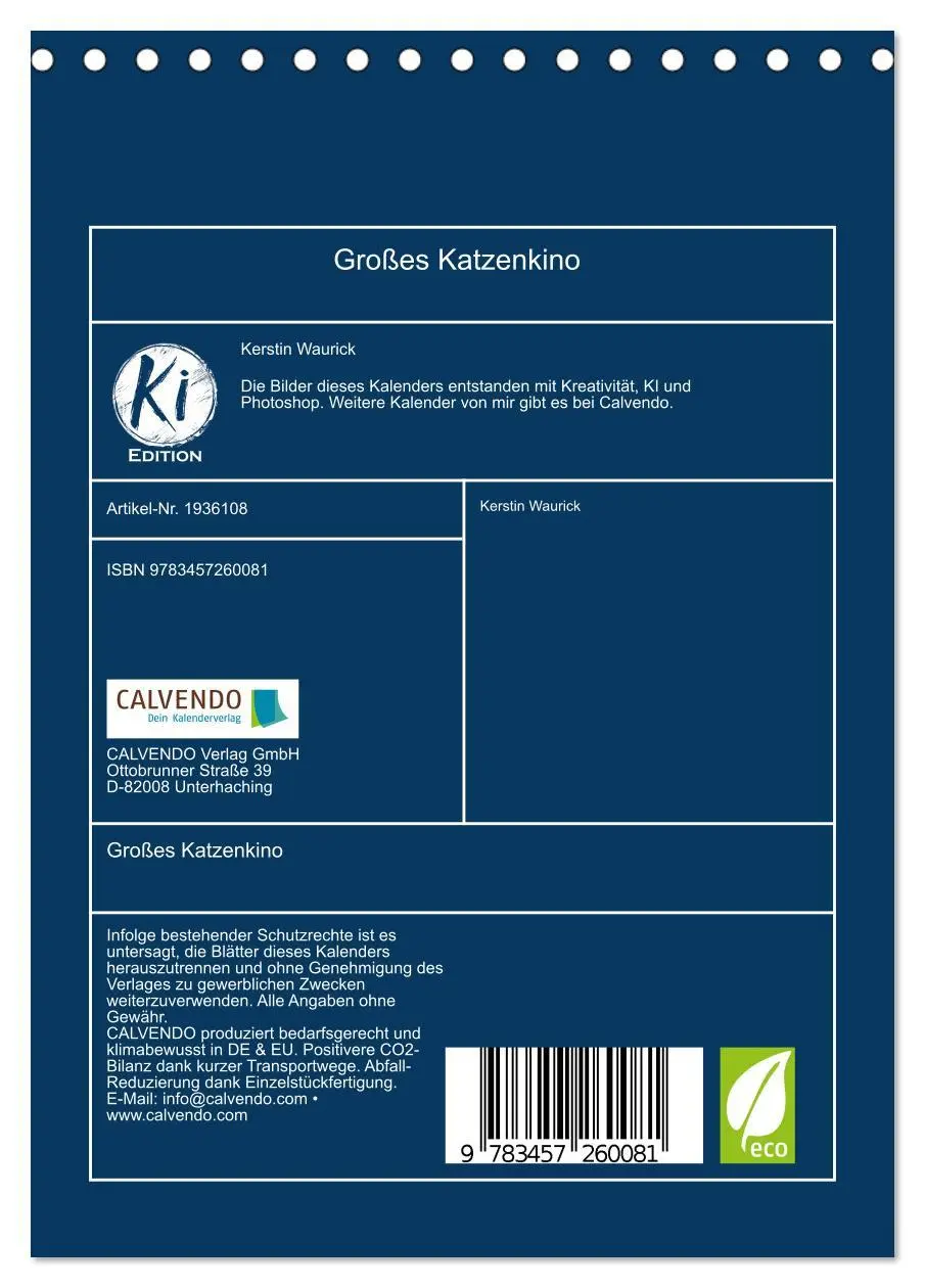 Bild: 9783457260081 | Großes Katzenkino (Tischkalender 2026 DIN A5 hoch), CALVENDO...