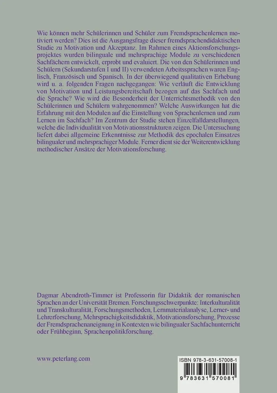 Rückseite: 9783631570081 | Akzeptanz und Motivation | Dagmar Abendroth-Timmer | Taschenbuch